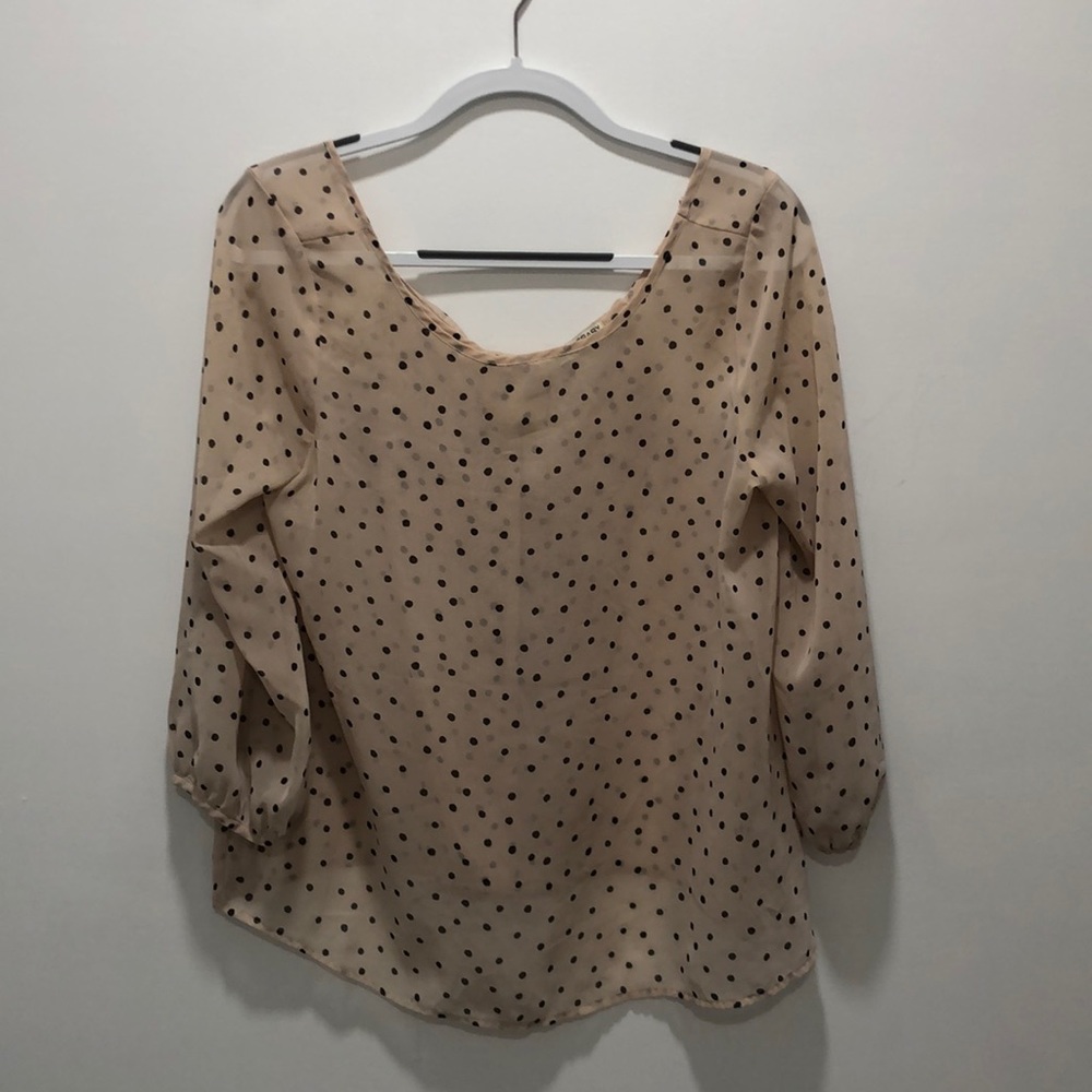 Cream and polka dot sheer blouse with bow